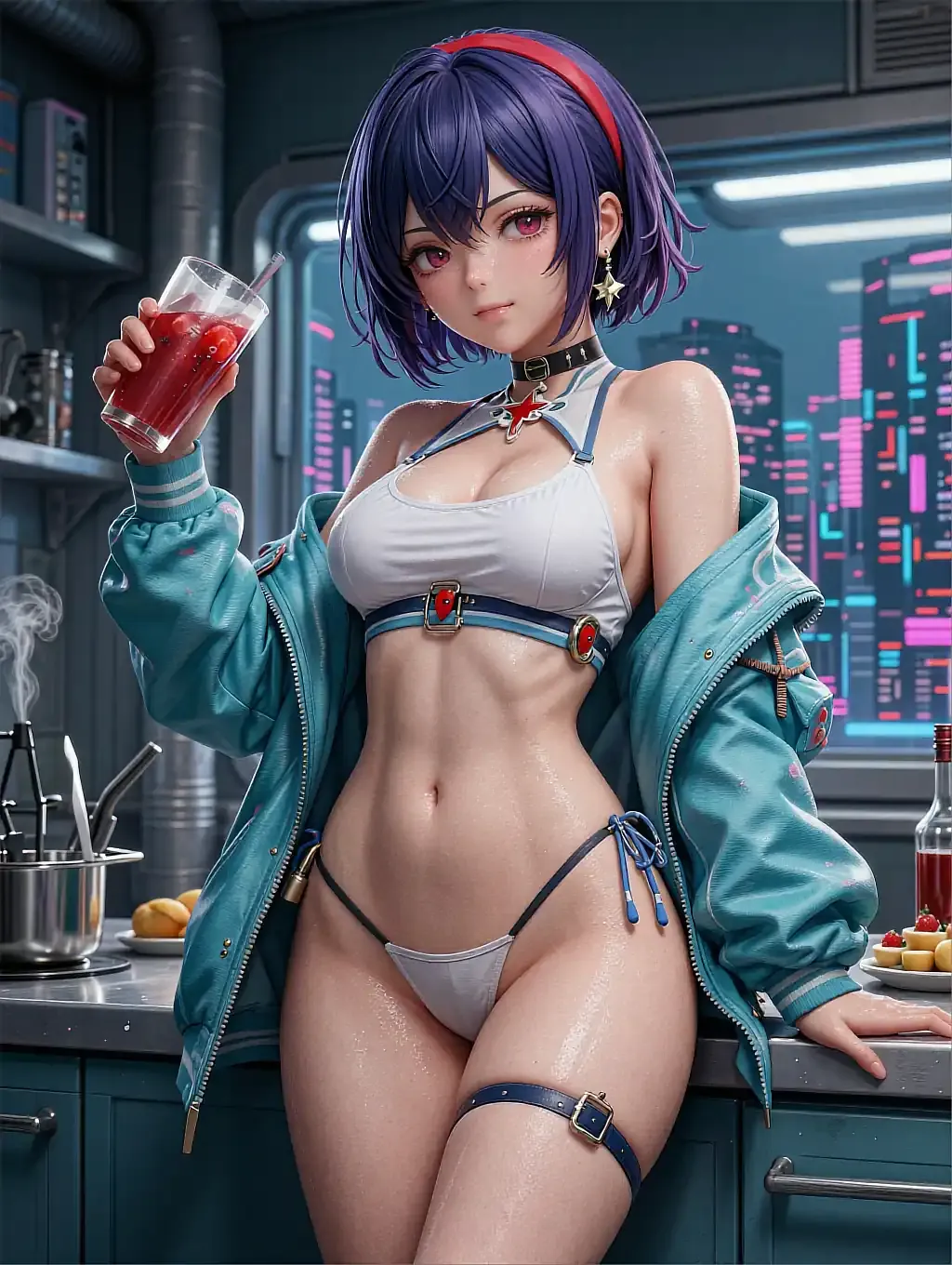 Illustrated anime character Hana laughing with one hand raised, warm lighting